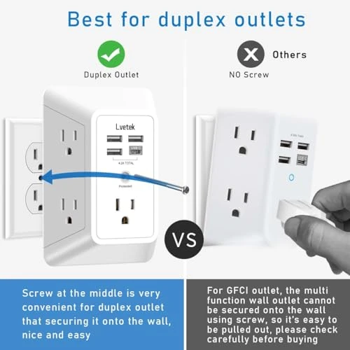 Outlet Extender Multi Plug with USB Charging Ports — Power Bank, Lvetek