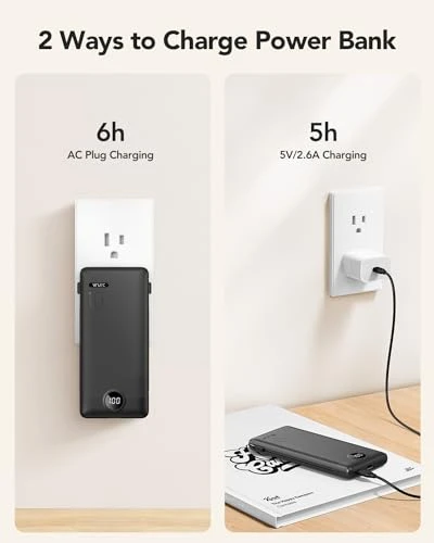 Portable Charger with Built-in Cables and AC Wall Plug — Power Bank, VRURC