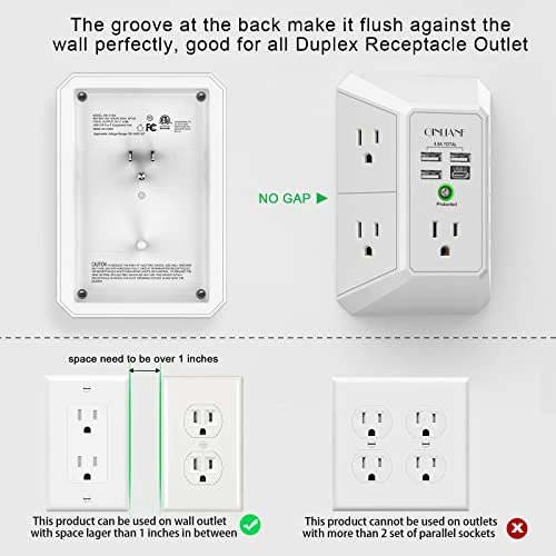 Surge Protector with 5 Outlet Extender and 4 USB Charging Ports, QINLIANF
