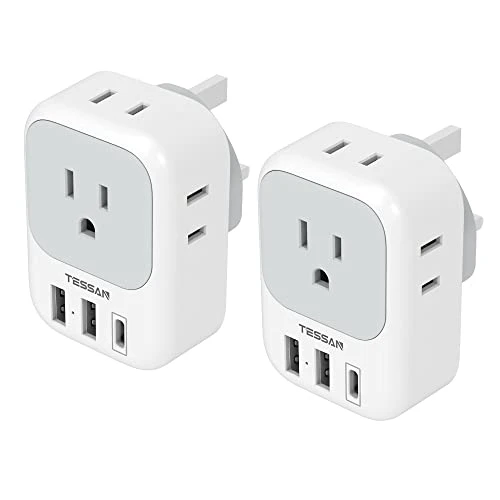Travel Plug Adapter with 4 Outlets and 3 USB Ports, TESSAN