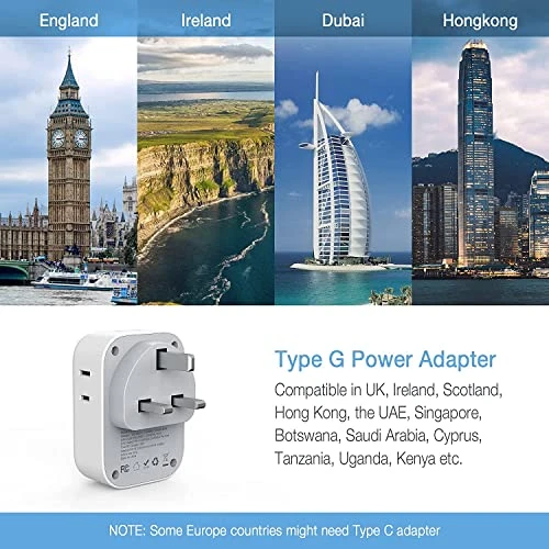 Travel Plug Adapter with 4 Outlets and 3 USB Ports, TESSAN