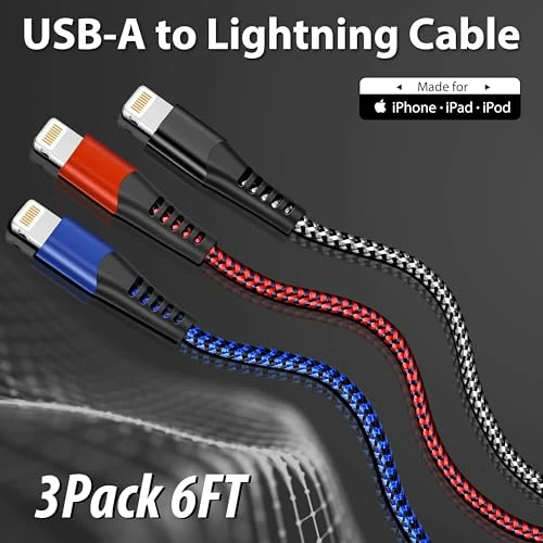 USB Lightning Cable 3 Pack 6FT, Longlidie