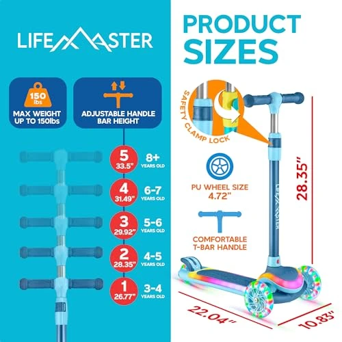3-Wheel Kids Scooter with Multi-Color Lights, Lifemaster
