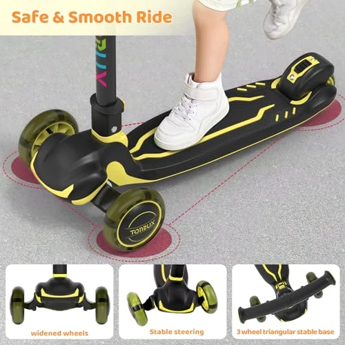 Kids Scooter with Light Up Wheels and Adjustable Height, TONBUX