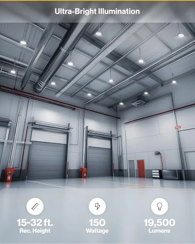 10 Pack UFO LED High Bay Light, Shop Lights for Warehouse, Plug & Play, 19500 LM, 150W, 5000K Daylight, Power Cord..., Sunco Lighting
