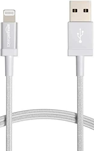 USB-A to Lightning Charger Cable, Nylon Braided Cord, Amazon Basics