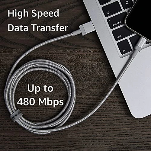 USB-A to Lightning Charger Cable, Nylon Braided Cord, Amazon Basics