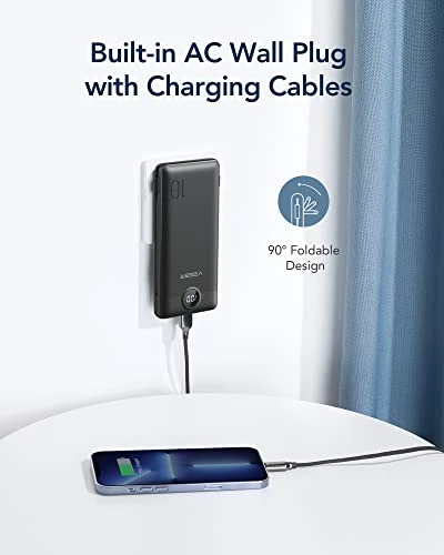 Portable Charger with Built-in Cables and Wall Plug — Power Bank, VEGER