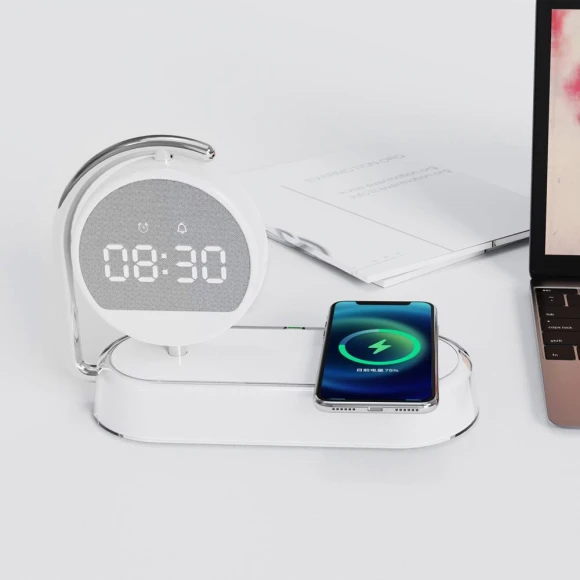 Desktop Clock Alarm Clock with Wireless Charging and Night Light