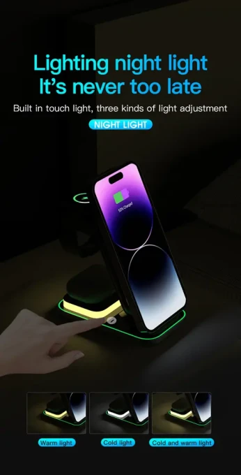 Magnetic 3-in-1 Wireless Charger with Night Light