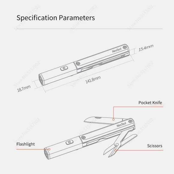 Multifunctional Tools 3 in 1 Flashlight Scissors Knife, Youpin