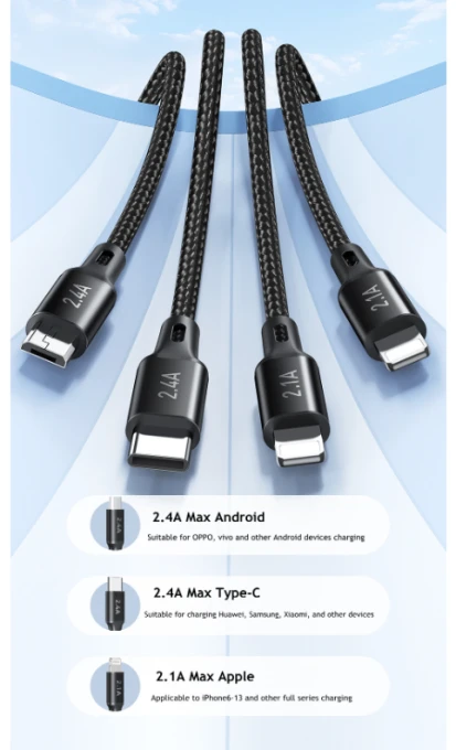 Nylon 4 in 1 Fast Multi Charging Data Cable, AWEI