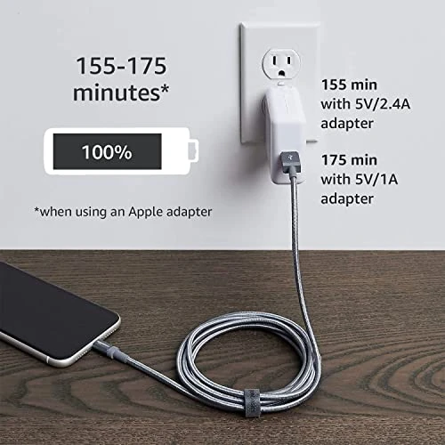 Fast Charging USB-A to Lightning Nylon Braided Charger Cable, Amazon Basics