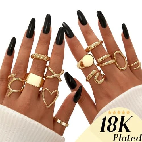 Gold Stackable Rings Set for Women, FAXHION