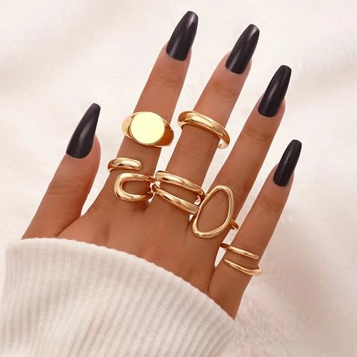 Gold Stackable Rings Set for Women, FAXHION