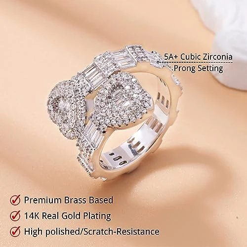 Adjustable Heart Ring with Baguette CZ, LuluMel