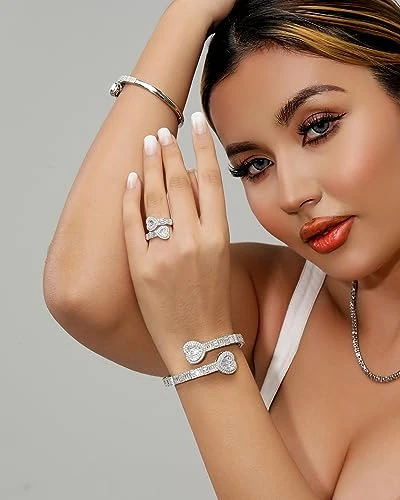 Adjustable Heart Ring with Baguette CZ, LuluMel