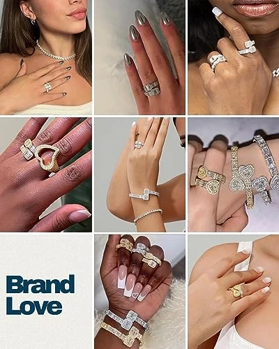 Adjustable Heart Ring with Baguette CZ, LuluMel