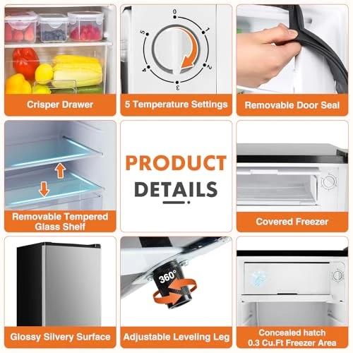 3.2 Cu.Ft Mini Fridge with Freezer, Sweetcrispy