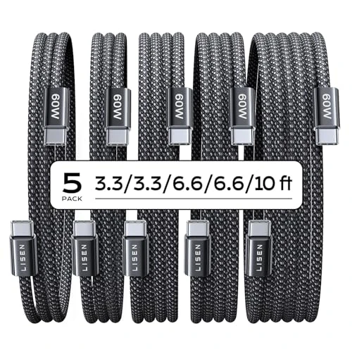 USB C to USB C Cable 5-Pack, LISEN