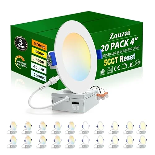 20 Pack 4 Inch Ultra-Thin LED Recessed Ceiling Light with Junction Box, zouzai
