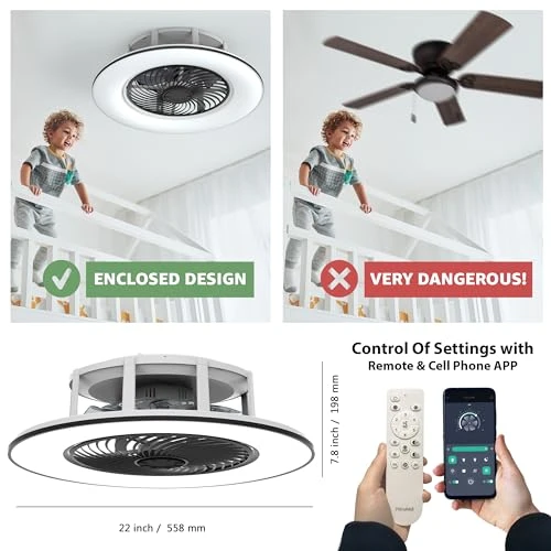 Bladeless Ceiling Fan with Light and Remote Control — Smart Fan, PrimeMall