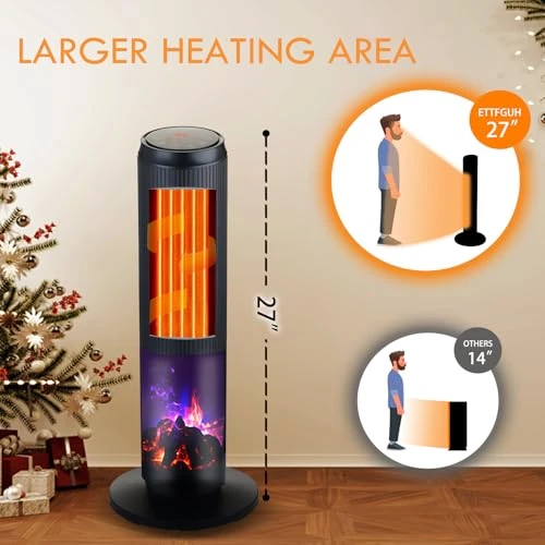 Ceramic Tower Space Heater with 3D Flame, ETTFGUH