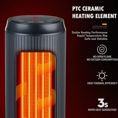 Ceramic Tower Space Heater with 3D Flame, ETTFGUH