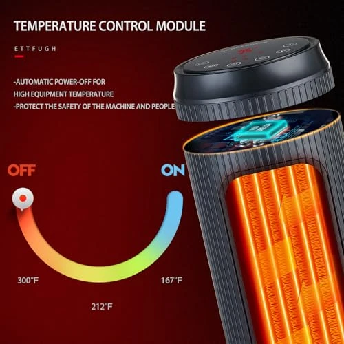 Ceramic Tower Space Heater with 3D Flame, ETTFGUH
