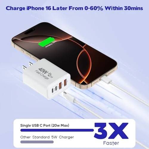 10FT USB C to C Charger Cable and 4-Port Wall Charger Block — Power Bank, Dazana