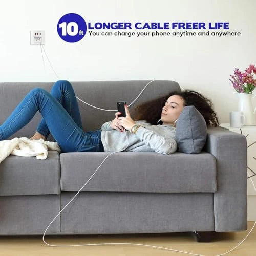 10FT USB C to C Charger Cable and 4-Port Wall Charger Block — Power Bank, Dazana