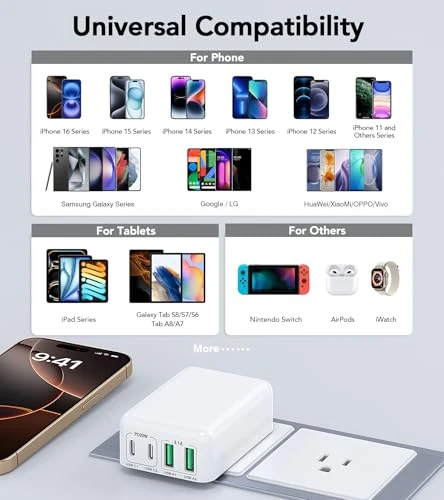 40W 4-Port Foldable USB C Wall Charger — Power Bank, Qwinjwin