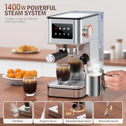 Compact Espresso Maker with Steam Milk Frother — Coffee Maker, QJA