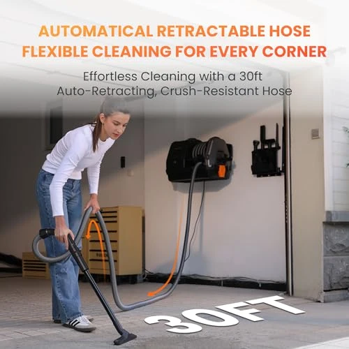 Retractable Wet Dry Vacuum Cleaner with 30 FT Hose and Wall Mount, Giraffe Tools