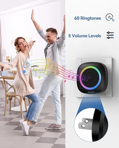 Plug-in Wireless Doorbell with RGB Lighting and 1300 Feet Range, TECKNET
