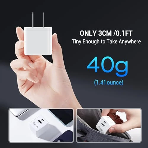 Foldable 15W Dual Port USB Wall Charger with 6FT Cable — Power Bank, Quntis