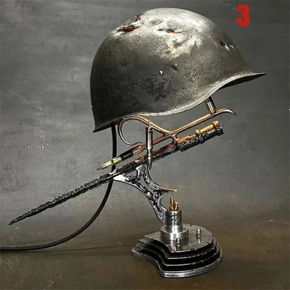 Combat Helmet Light Up Table Lamp