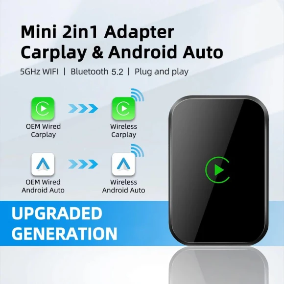 Mini 2-in-1 Wired Wireless Carplay Android Auto Adapter — Car Infotainment System, icreative