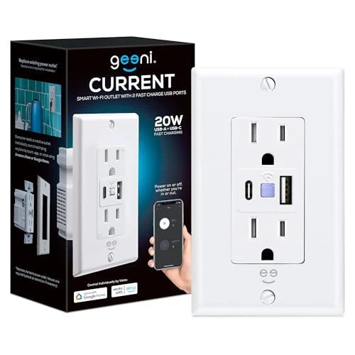 Current Smart Wi-Fi Outlet with 2 Fast Charge USB Ports — Smart Plug, Geeni