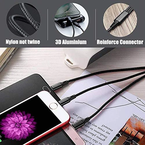 Multi USB Charging Cable 3A, 3 in 1 Fast Charger Cord Connector, TOPWIN