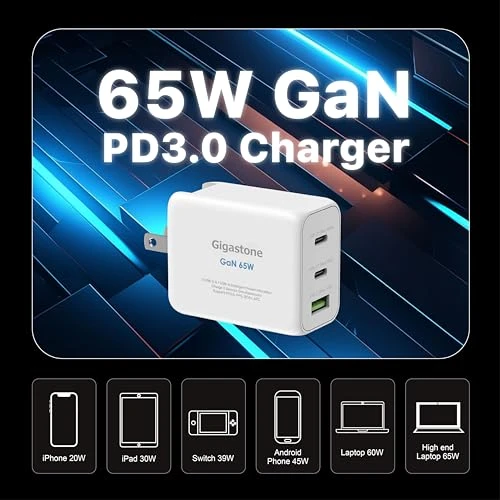 65W USB C GaN Charger — Power Bank, Gigastone