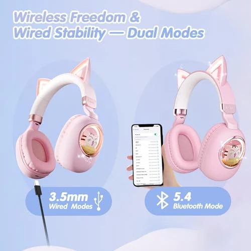 Cat Ear Bluetooth Headphones for Kids, esonstyle