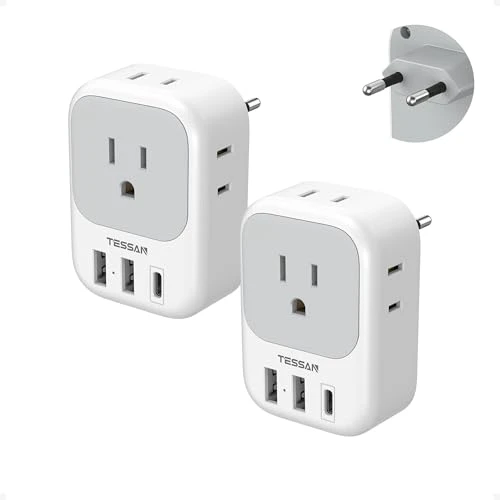 European Plug Adapter with USB C, TESSAN