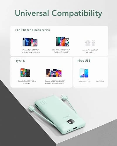 Portable Charger with Built in Cables and Wall Plug — Power Bank, VEGER