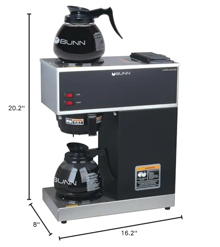 12-Cup Pourover Commercial Coffee Brewer with Upper and Lower Warmers and Two Glass Decanters, BUNN