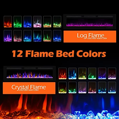 Electric Fireplace Wall Mounted and Recessed with Remote Control, BETELNUT