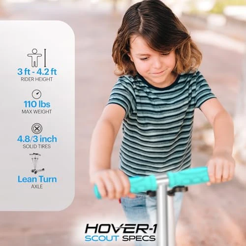 Folding Kick Scooter for Kids with Multicolor Wheel Lights, Hover-1