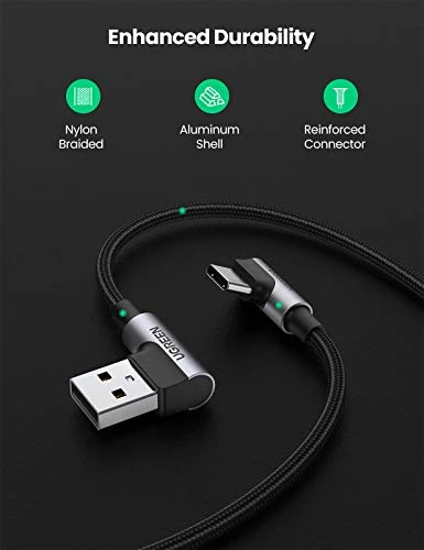 USB to USB C Cable 90 Degree Fast Charging Cord, UGREEN