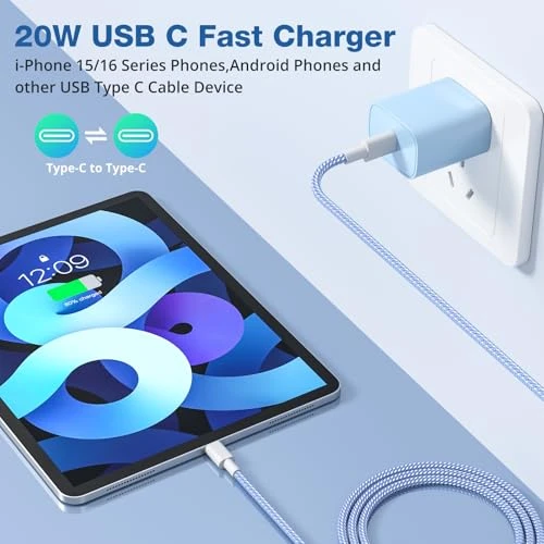 Fast Charging Wall Charger Block with USB C Cable