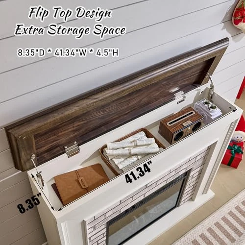 Flip Top Electric Fireplace with Mantel, Aitjunz